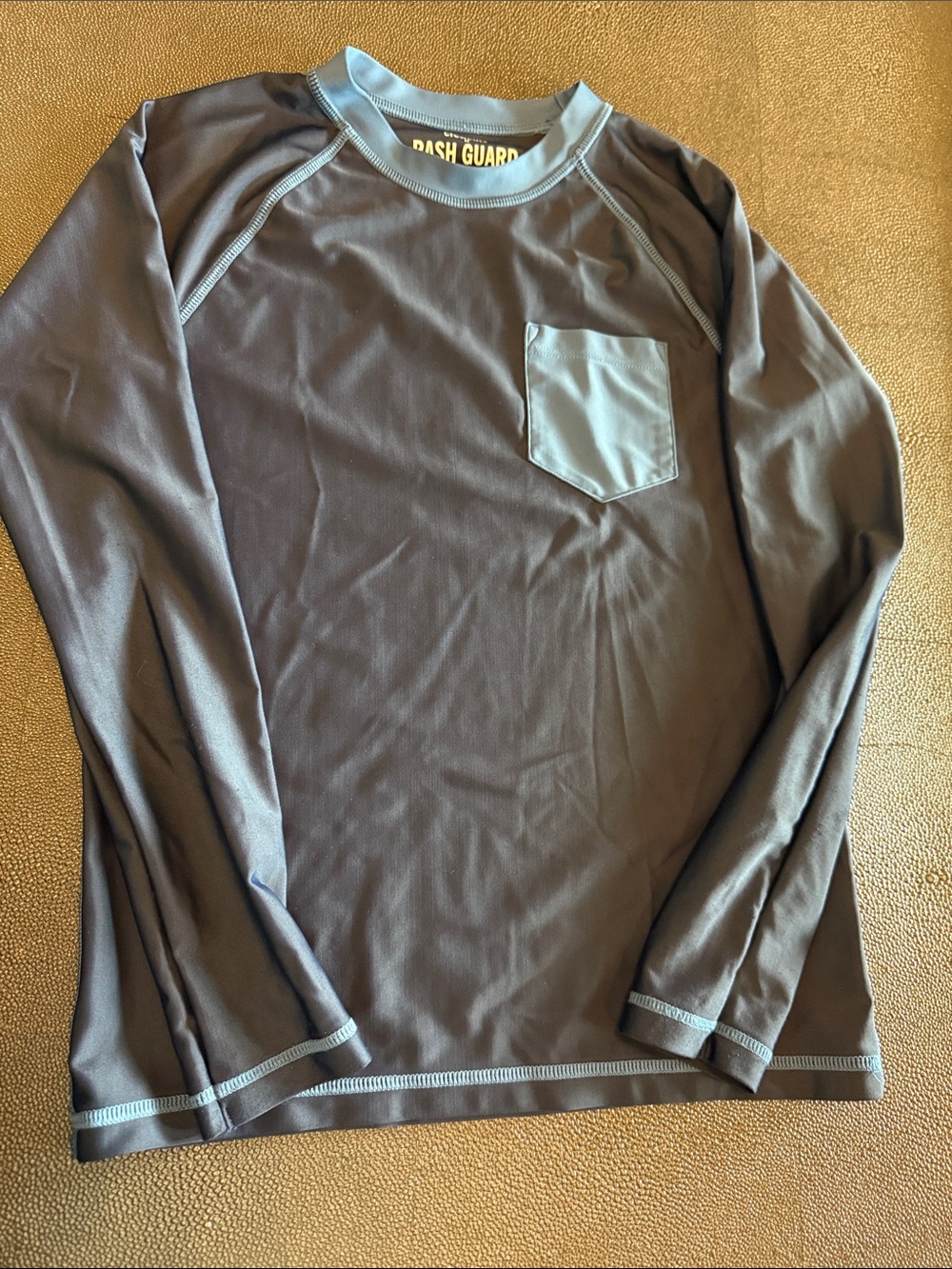 Crewcuts Kids Long-Sleeve Rash Guard in Navy Blue  Light Blue Trim size Medium